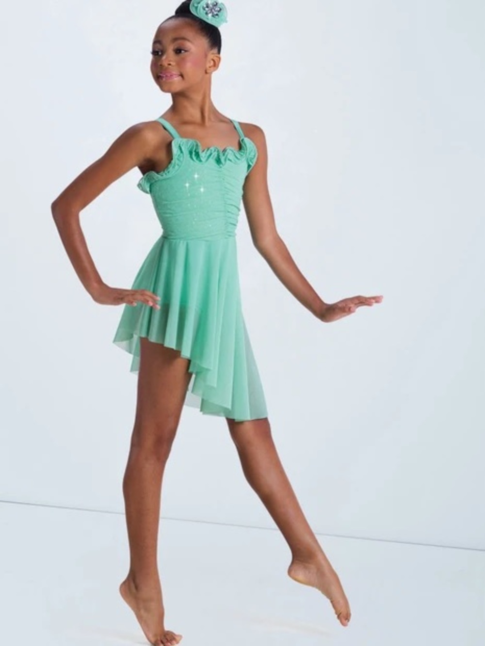 Weissman Mint Green Ruffled Dance One-Piece, size 10/12